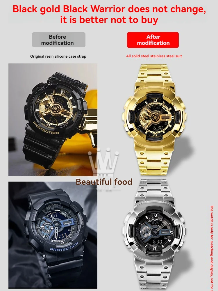 Alta qualidade para casio G-SHOCK GA-110GB/GA-100/GA-120 kit de conversão de metal completo – conjunto de aço inoxidável estilo guerreiro preto 16mm