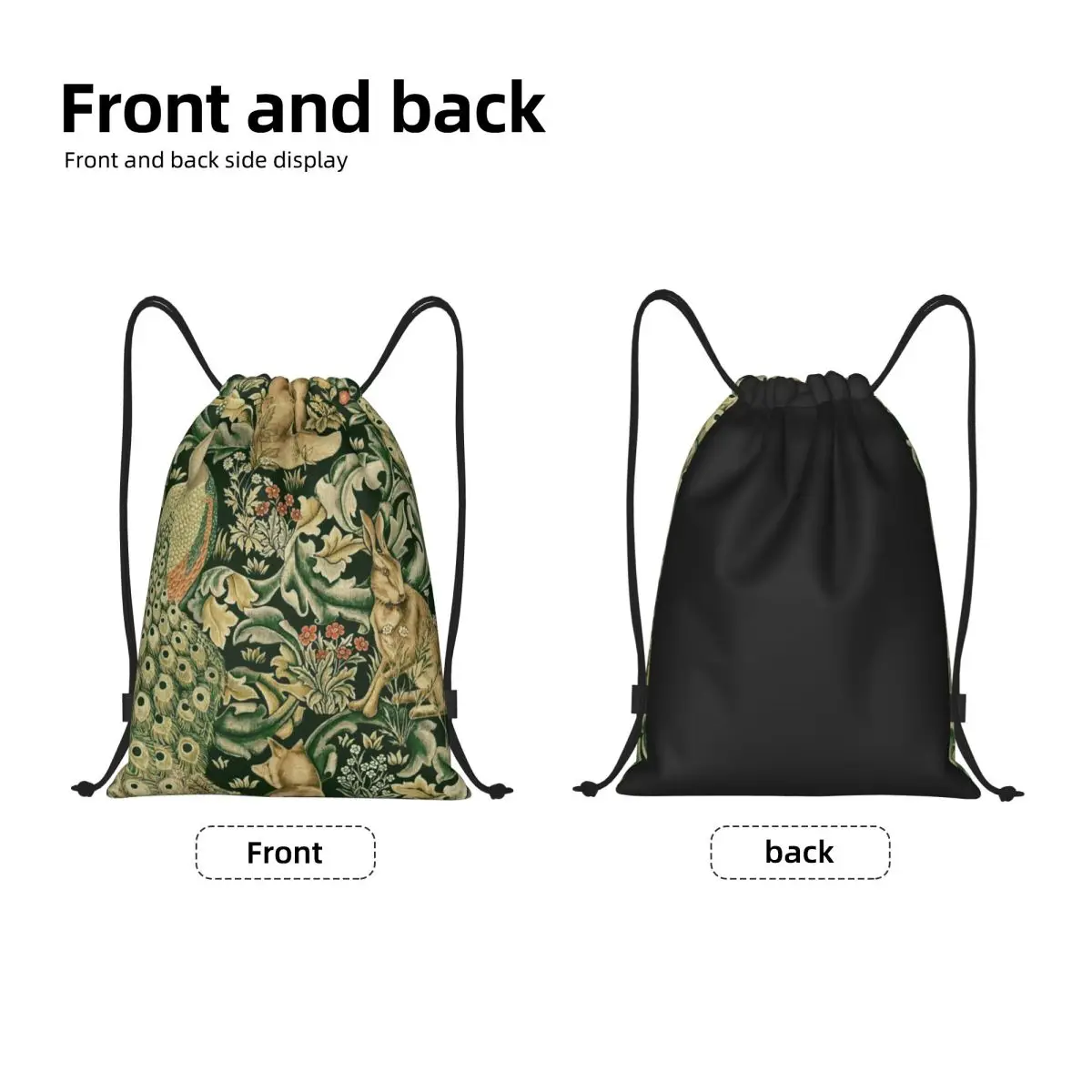 Peacocks And Fox By William Morris Drawstring Backpack Bags Lightweight Forest Textile Gym Sports Sackpack Sacks for Shopping