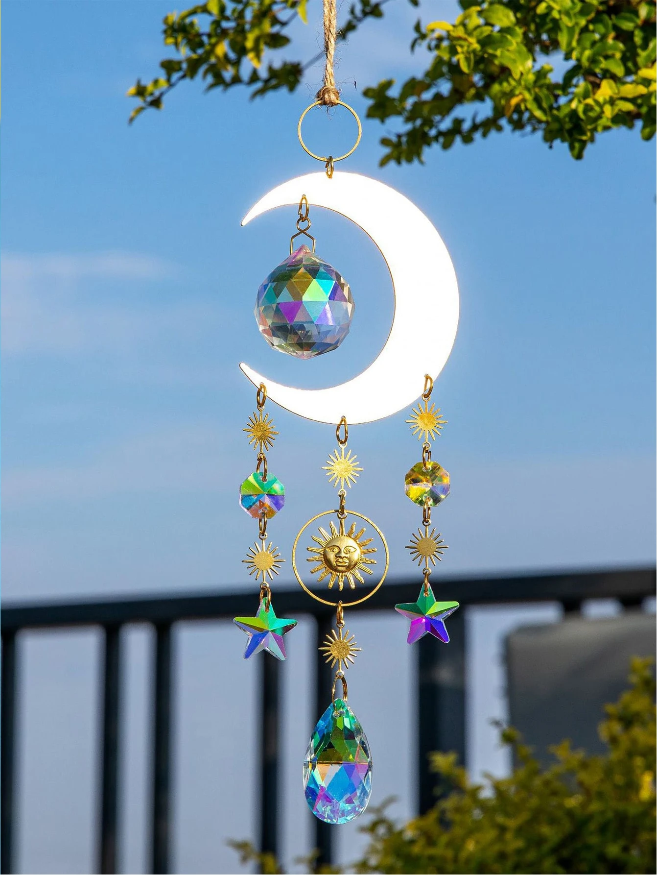 1pc Moon Stars Crystal Pendant Crystal Sun Catcher Hanging Window Home Decor Light Shadow Wind Chime
