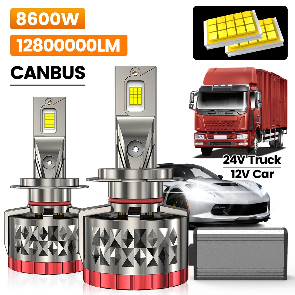 

8600W SUPER Power Supply 24V LED Truck Headlight H7 LED Canbus H1 H4 H11 9005 9006 9012 Truck Lorry Light Headlight Bulb