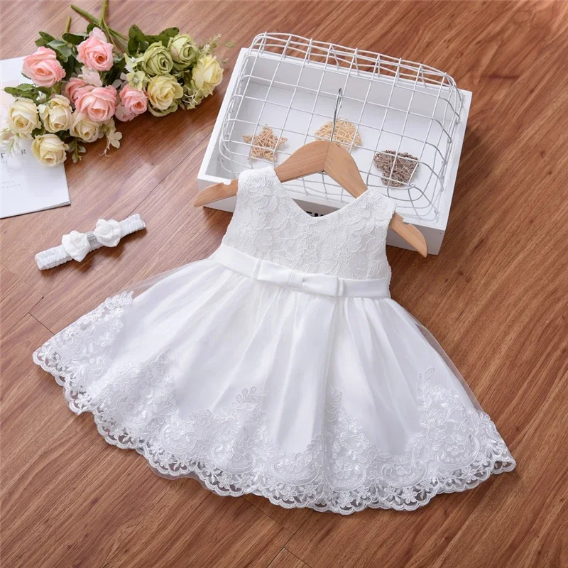 

Yoliyolei V neck Baptism Baby Dresses Girls Replaceable Big Bow Emboidery Lace Princess Toddler First Birthday Party Dress