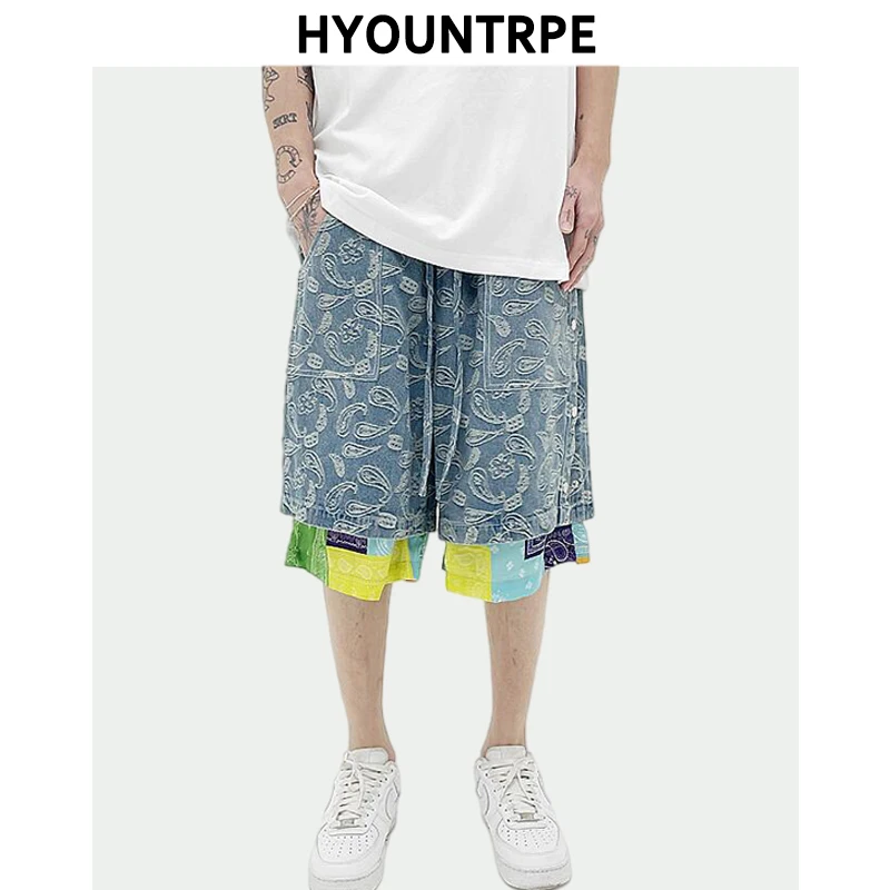 

Hip Hop Loose Shorts Elastic Waist Pants Fashion Patchwork Half Pant Mens Summer Casual Drewstring Streetwear Sportswear Jogger