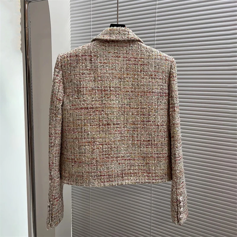 New autumn and winter mixed color woven tweed small Chanel style suit jacket y2k] high quality fashionable commuter short jacket