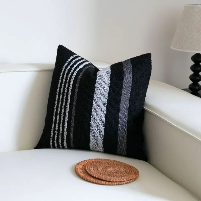 Wabi-sabi Style Stripes Simple Knitted Pillowcase Living Room Sofa Cushion Pillow Cover Hotel Sample Room Cushion Cover