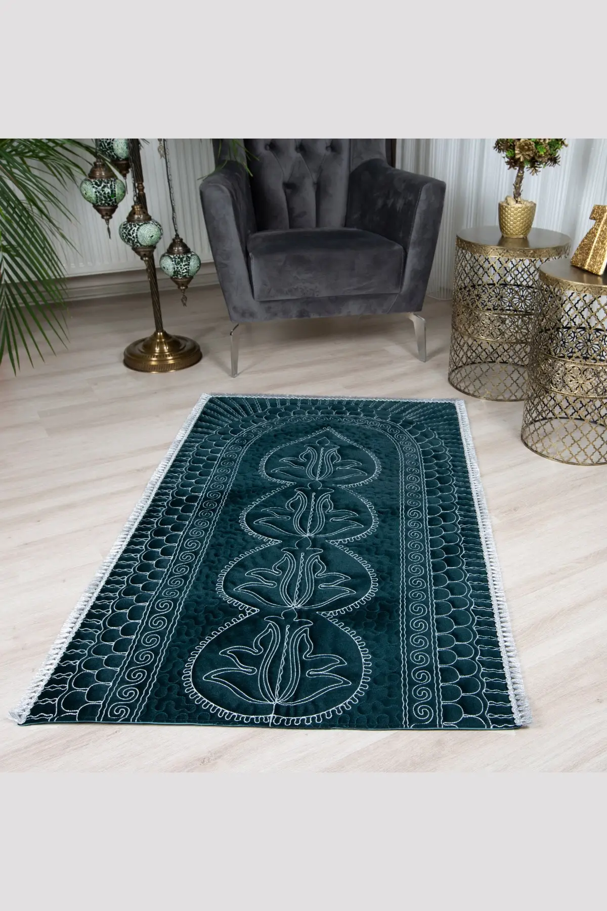 Gift and dowry prayer Rug for mother's day Lale Model handcrafted velvet prayer Rug-exclusive Meditation Rug