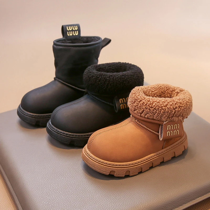 

Детские модные новые удобные теплые бархатные повседневные ботинки с круглым носком, зимние легкие нескользящие хлопковые полусапожки