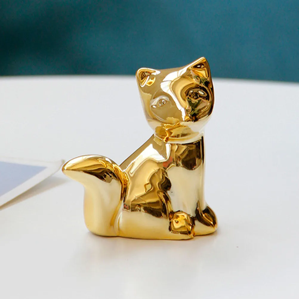 Ceramic Fox Statue Realistic Handcrafted Mini Animal Decor for Home Living Room Mantelpiece Tabletop Shelf Desktop Nordic