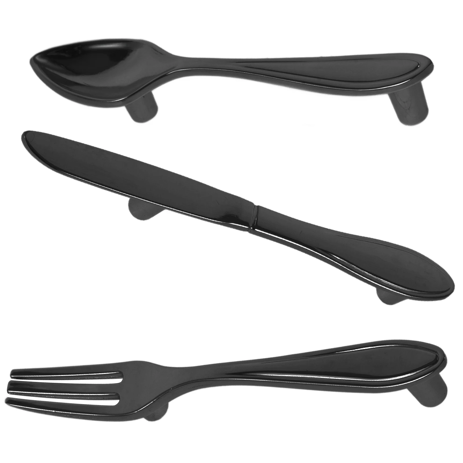 

Cutlery Forks Spoons Drawer Pulls Handles Kitchen Cabinet Cupboards Knob Black Brushed Modern Creative Wardrobe