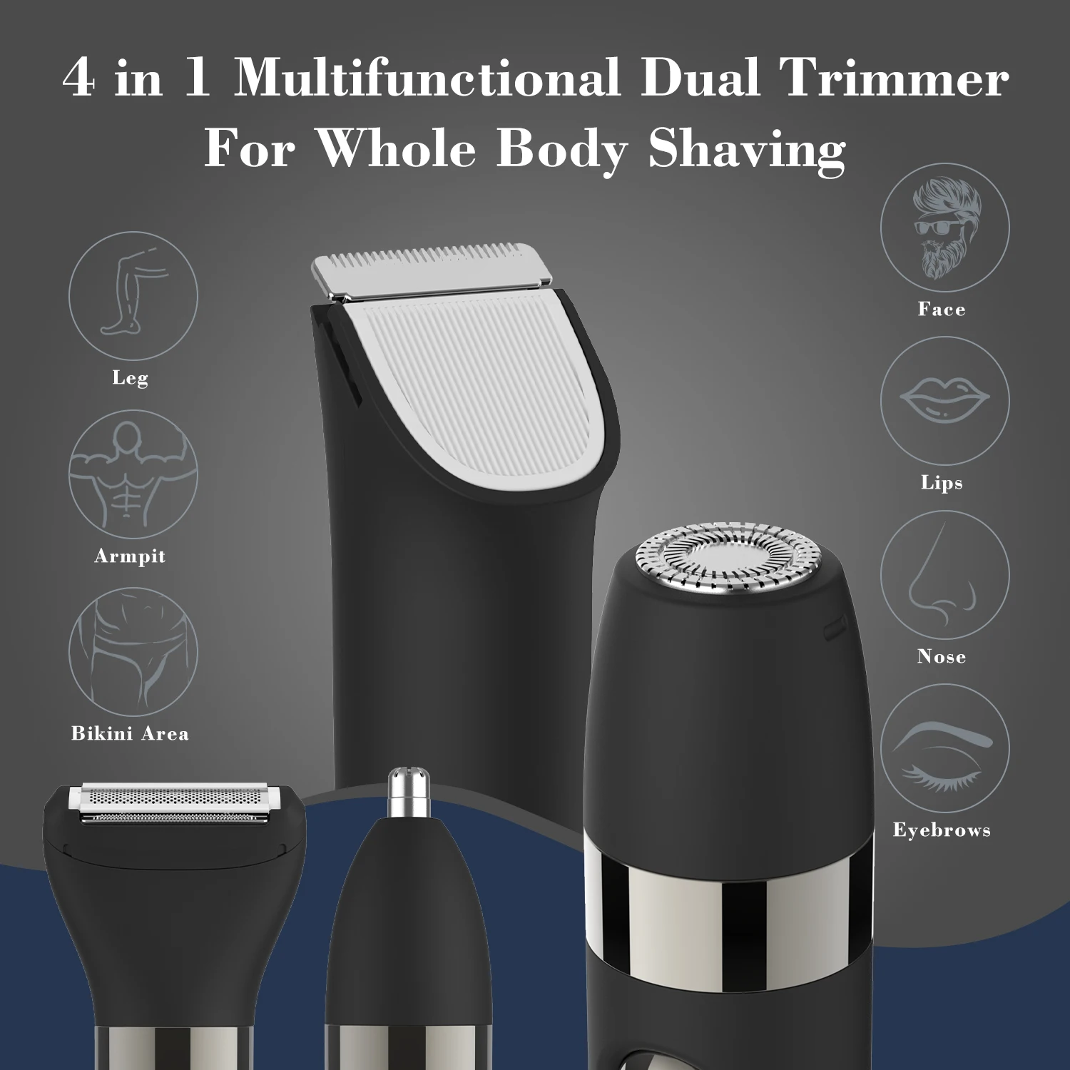 Hatteker Dual-Head Trimmer Multifunctional Grooming Kit for Face And Body IPX7 Waterproof Wet or Dry Shaving Bikini Area Trimmer