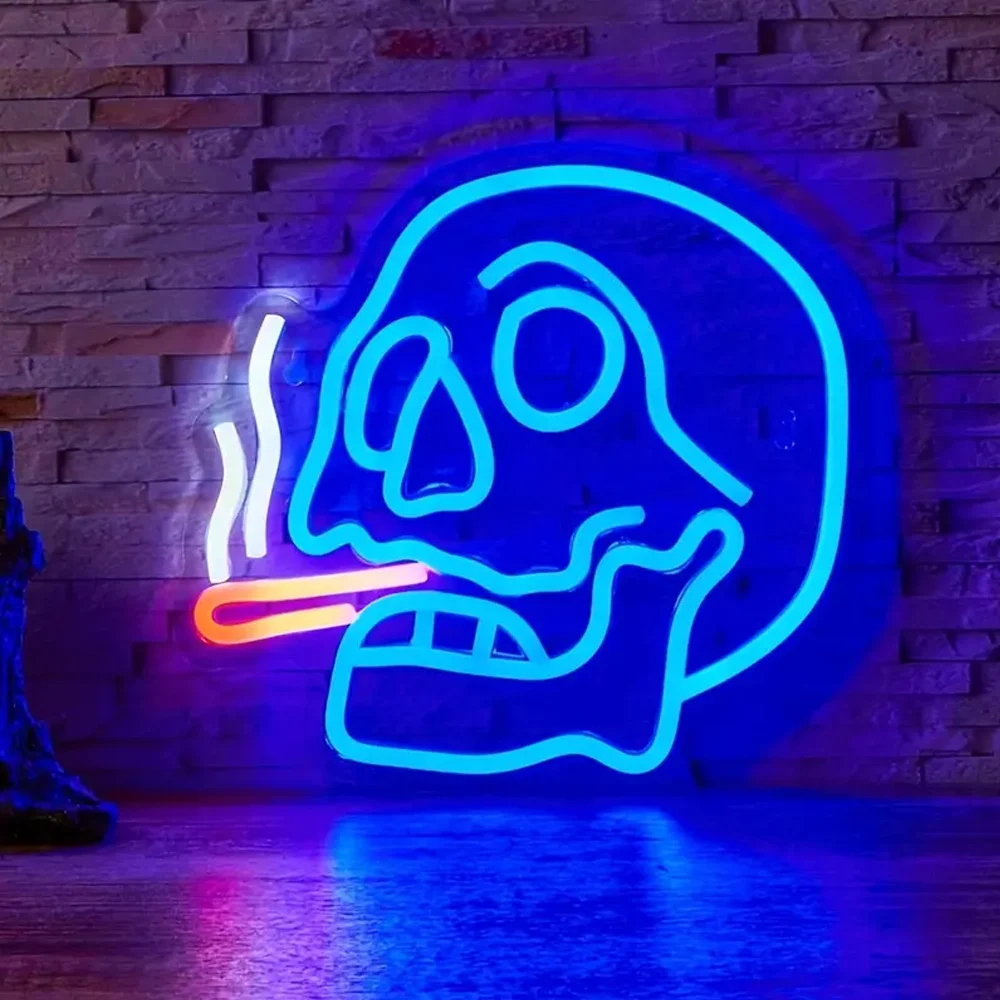 Rückwand-LED-Neonlicht, Zigarrenschädel für Heimdekoration, Männerhöhle, Neon, angetrieben durch USB 5 V, mit Acrylsockel, für Halloween-Dekoration