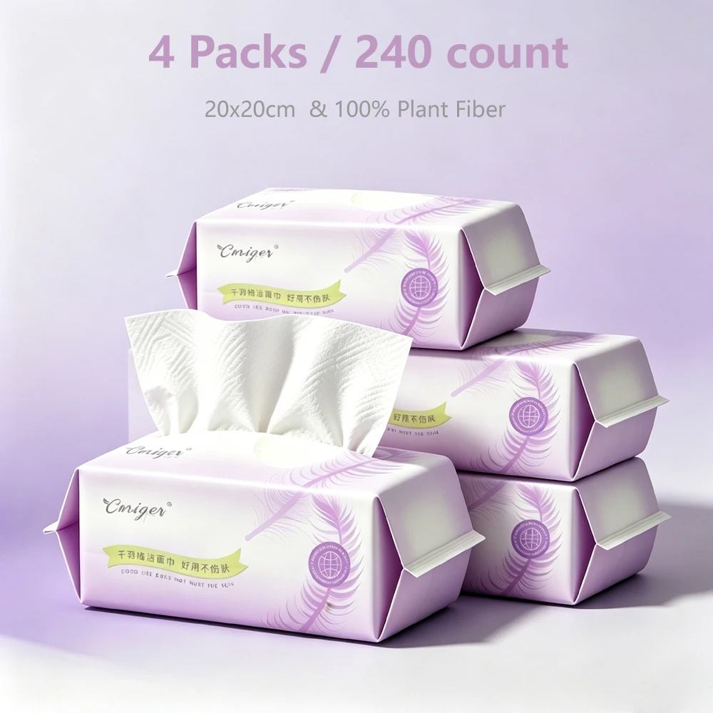 CURIGER Pure Plant Fiber Disposable Face Towelettes Thickened Pearl Texture 240 count for Cleansing, Makeup Remover and Skincare
