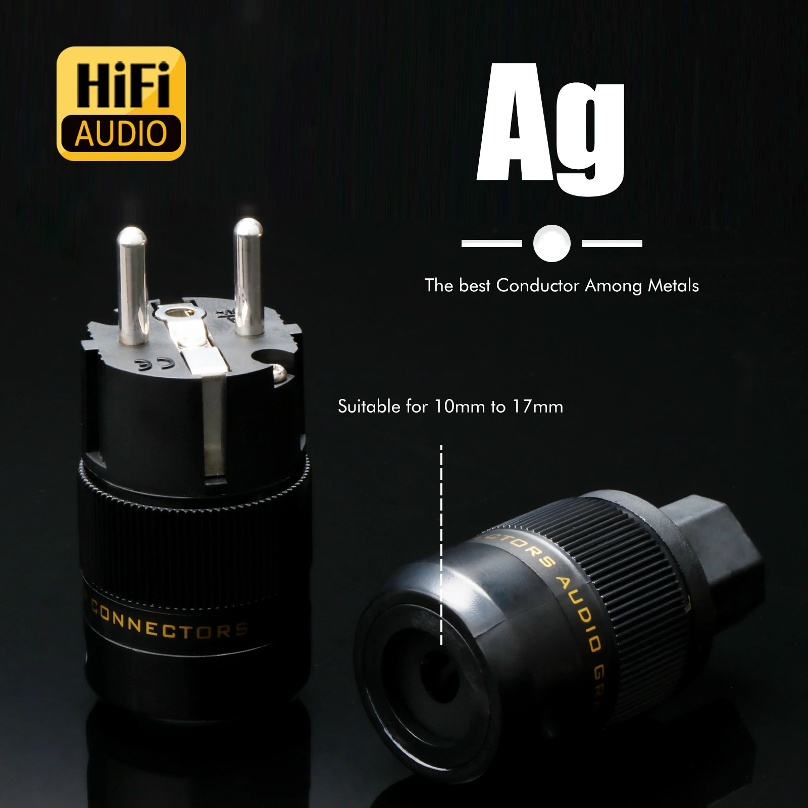 Paar Audio-Stromstecker Versilbert EU-Buchse AC-Stromanschluss Schraubverriegelung 15A/125V Handgefertigt DIY Audiophiler Stromkabel – Detail 4