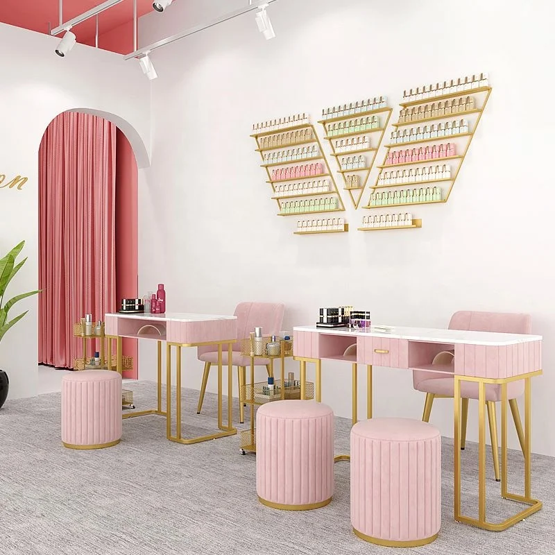 Marble Top Nail Table Nail Salon Desk Metal Manicure Art Table Nail Tables With Chairs
