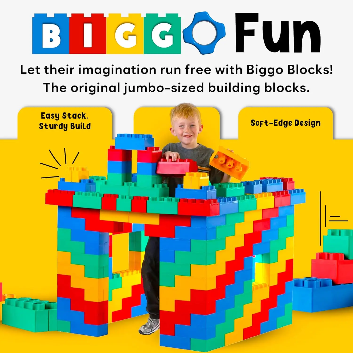 Gros blocs pour enfants âgés de 4 à 8 ans – Blocs intérieurs et extérieurs pour jeux d'enfants – Grand blocs de construction (36 pièces avec 3 voitures), ensemble de train