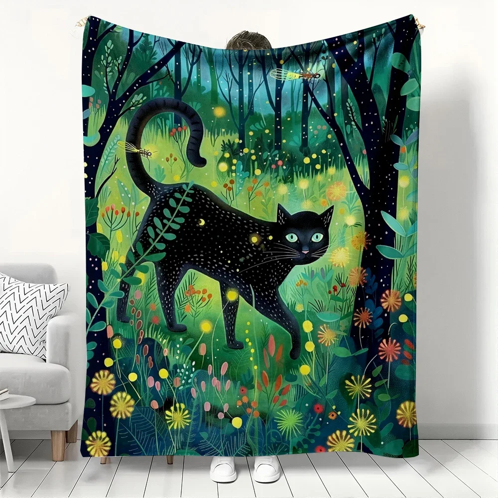 cobertor-de-flanela-gato-preto-floresta-encantada-manta-magica-de-bosque-para-amantes-de-gatos-decoracao-de-casa-macia-e-aconchegante-presente-quente-para-sofa