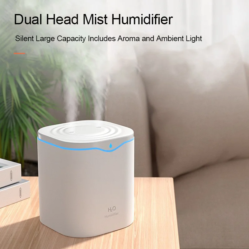 2.2L Dual Head Mist Humidifier, Silent Large Capacity Includes Aroma And Ambient Light, Cool Mist Humidifier For Home