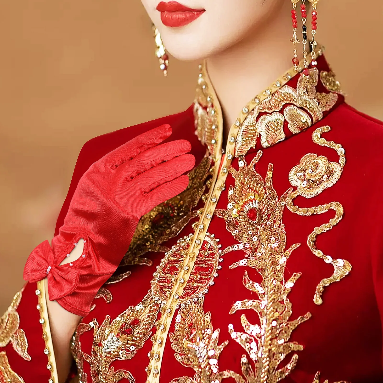 

Satin Wedding Gloves Bridal Accessory for Women Short Prom Dress Vintage Graceful Contour Soft Party Evening Bowknot