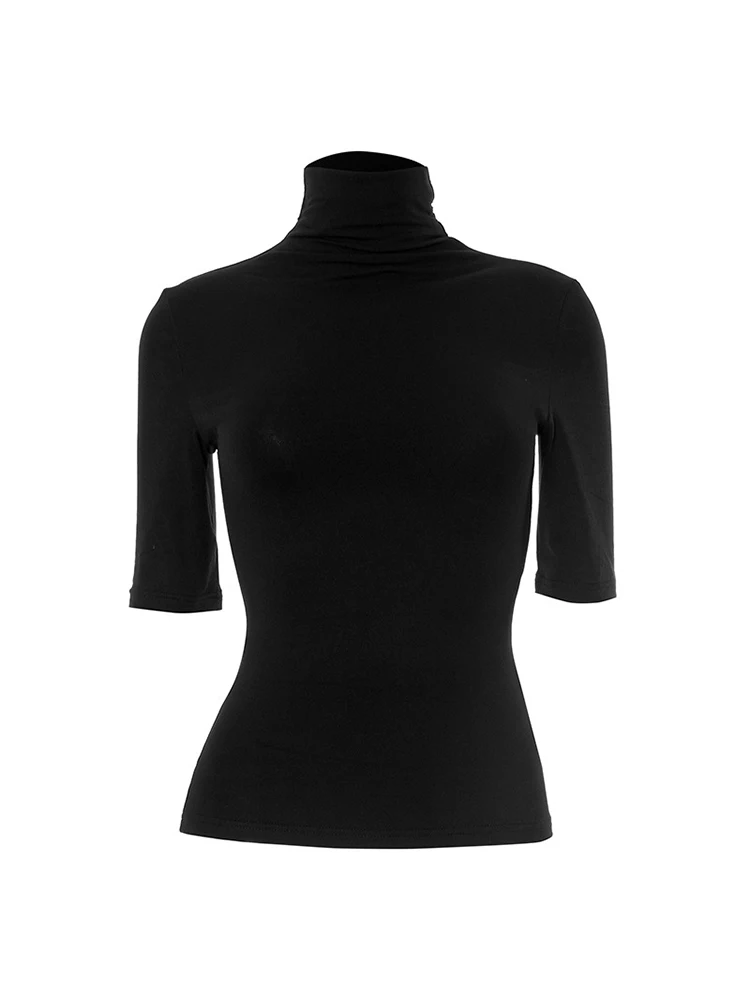 Damen Rollkragenpullover mit Halben Ärmeln, Figurbetontes Strick-Oberteil, Einfarbig, Dehnbar, Basis-Layering-Shirt für Büro und Alltag – Detail 23