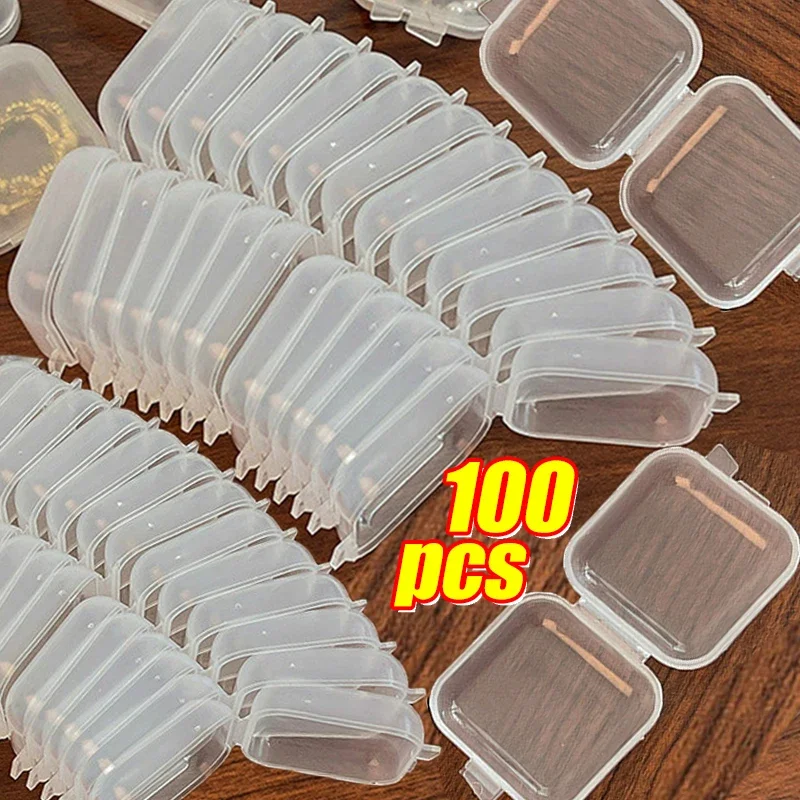 Mini Plastic Jewelry Storage Box Square Transparent Flip Portable Pill Container Jewelry Holder Packaging Earrings Display Case