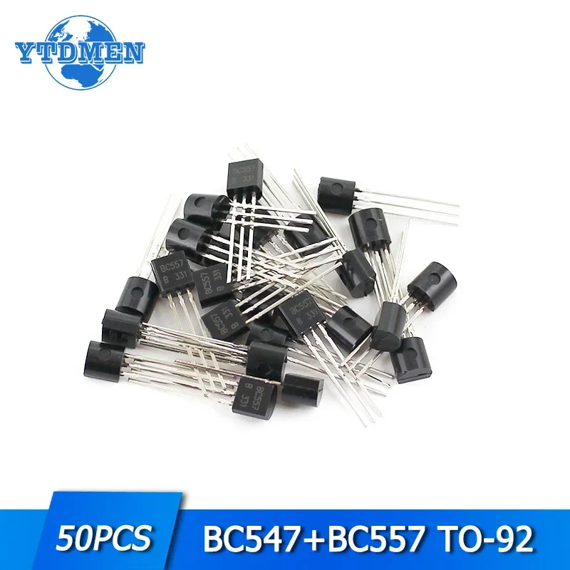 50 قطعة BC547 + BC557 TO-92 IC الترانزستورات كل 25 قطعة BC547B BC557B NPN PNP الطاقة صمام ثلاثي الترانزستور ، الأجزاء الإلكترونية