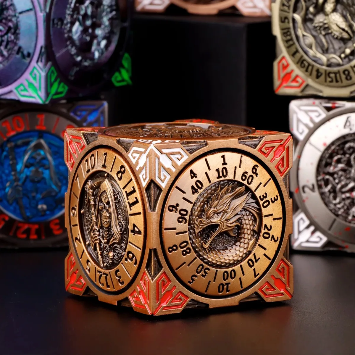 7-in-1 Spinner Dice Cube for DND, Premium Zinc Alloy D&D Dice Set with Gift Box, Collectible Gift for Dungeon Masters