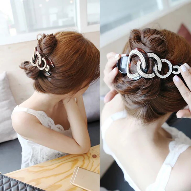 موضة ذيل حصان مشبك شعر دبوس مشط البلاستيك الراين مخلب شعر السلطعون الفك المشابك قبضة اكسسوارات تصفيف الشعر للنساء