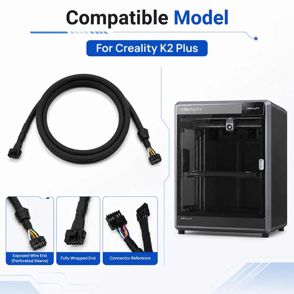 For Creality K2 Plus Tool Head Cable Fully Wrapped End And Flexible Cable Campatible With Creality K2 Plus 3D Printer Parts