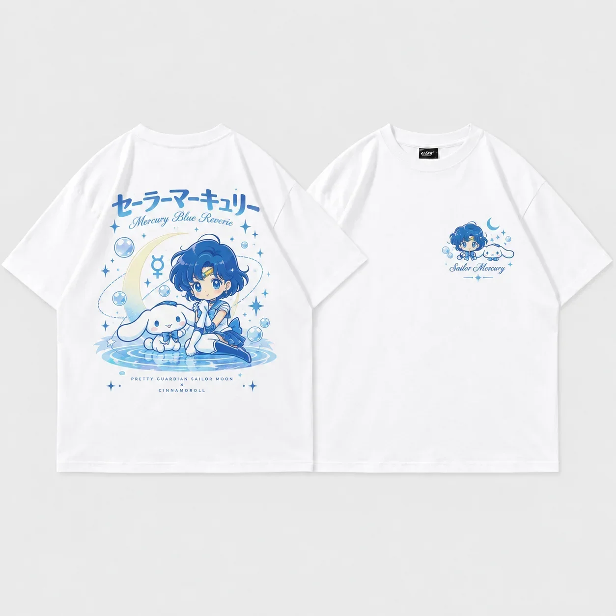 Sanrio Hello Kitty Sailor Moon Parent Child Tee Men's Women's White Retro Cool Art Print Oversized Short Sleeve Streetwear Top