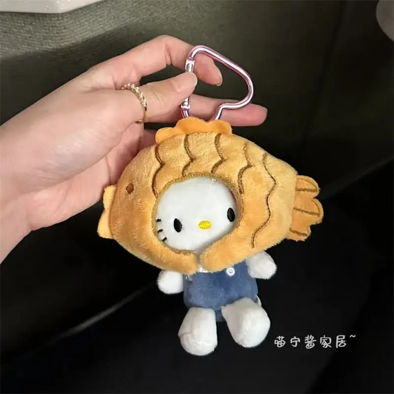 Kawaii Hello Kitty Snapper Headgear Plush Pendant Sanrio Anime Cartoon Plush Doll Keychain Stuffed Toys Backpack Decoration Gift