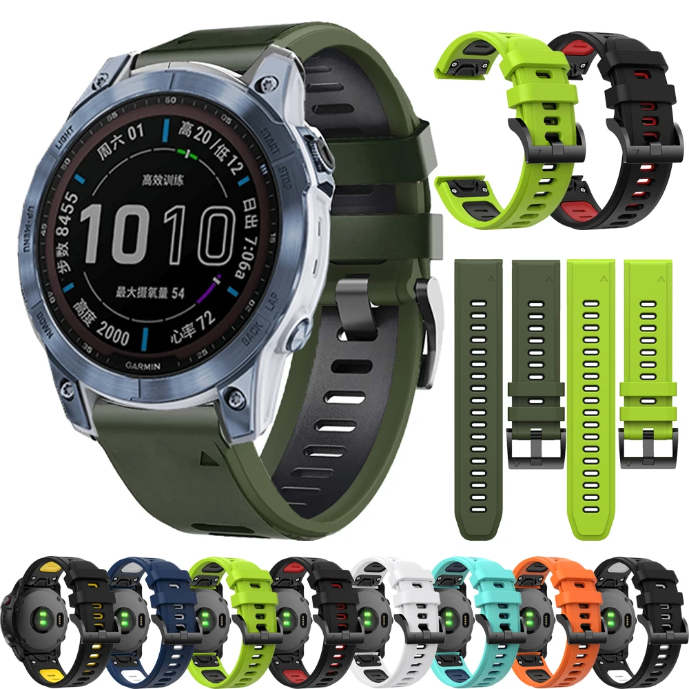 Official Two Tone QuickFit 22mm 26mm Silicone Strap For Garmin Fenix 8 E 7X 7 Pro/6X/Epix/Forerunner 965/Instinct 2X/Enduro 3