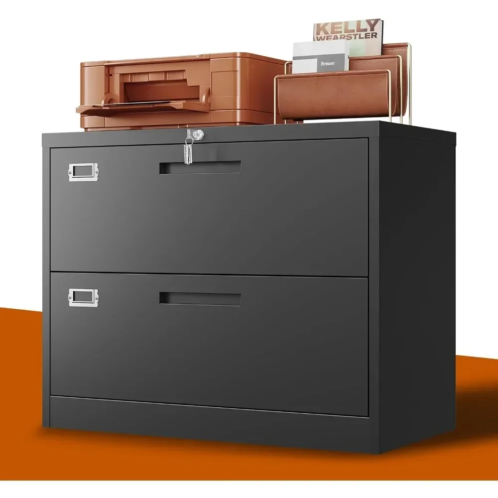 2 Drawer Lateral File Cabinet Metal Filing Cabinet with Lock Office Home Steel Lateral File Cabinet for A4 Legal/Letter Size