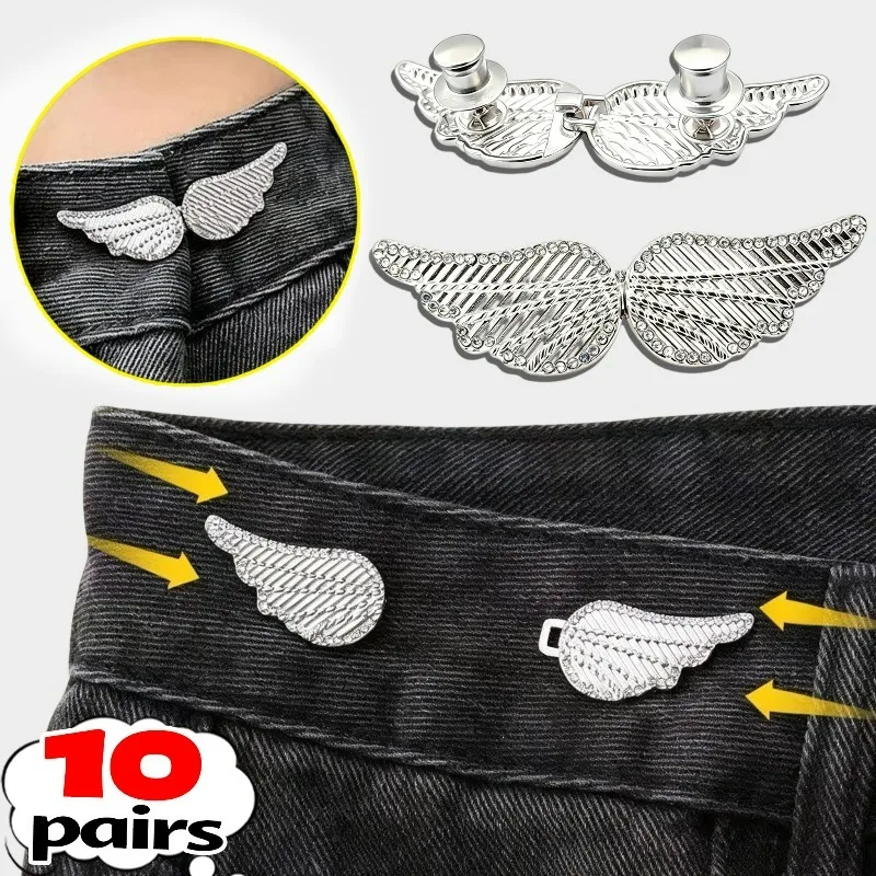 1/10Pairs Detachable Wings Waist Buckle for Skirts Jeans No Sew Waist Tightener Buckle Pin Button Clothing Accessories Supplies