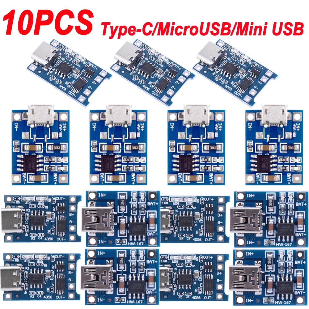 5/10PCS TP4056 5V 1A 18650 Lithium Battery Protection Board Type-C Micro USB Charging Module Protection with Indicator Light