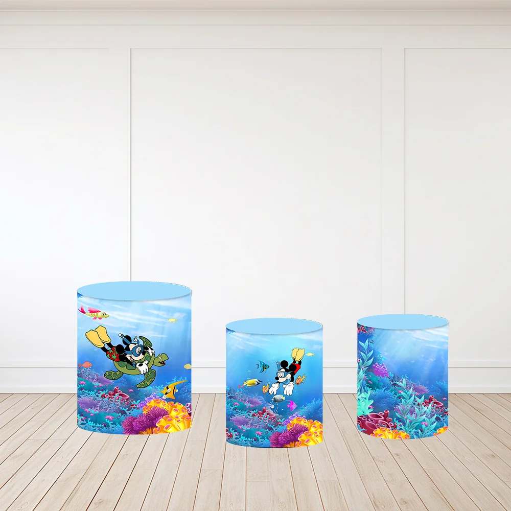 Mickey Mouse and Minnie Underwater Adventure Arch Cover Backdrop for Birthday Decoration Baby Shower Cylinder Cover Background