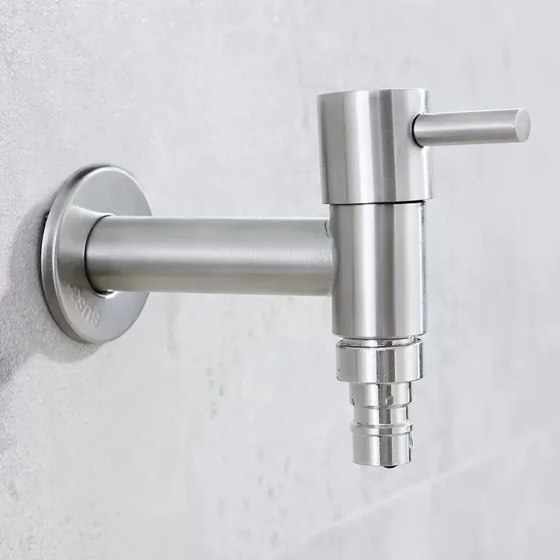 

304 Stainless Steel Sink Faucet Wall Mounted Basin Sink Faucet Single Handle Cold Washing Machine Water Tap Bathroom Accessories