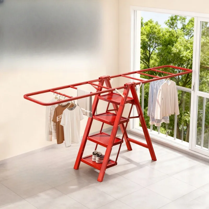 Ladder drying rack household indoor U-shaped flower stand ladder dual-purpose folding ladder wholesale simple floor herringbone