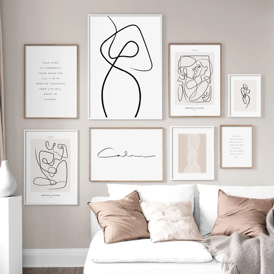 Abstract Painting Canvas Poster Nordic Simple Wall Art Drew Line Face Flower Nordic Posters And Prints Pictures For Living Room
