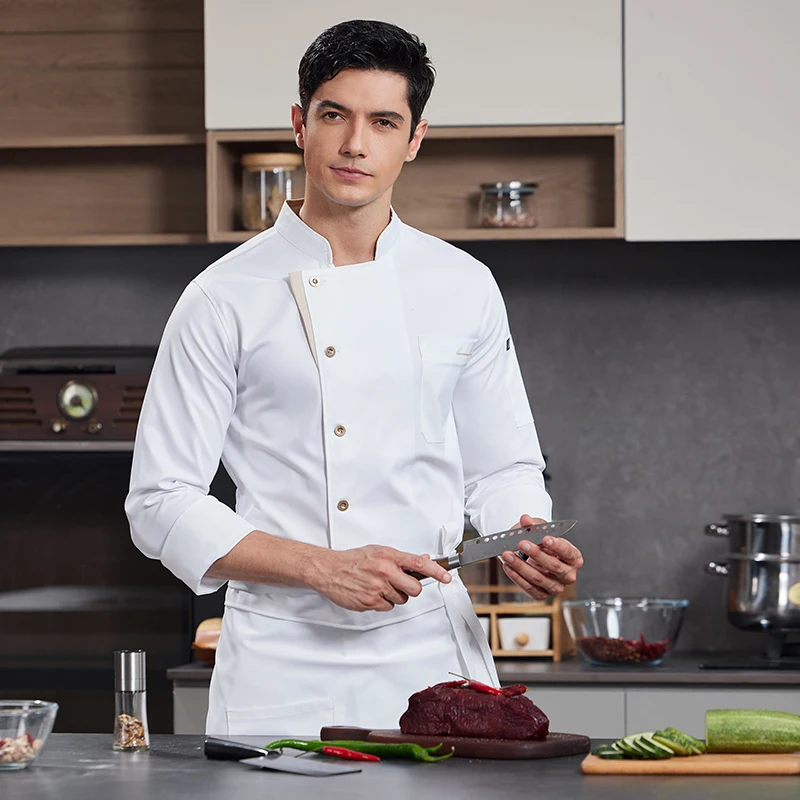 Restaurant Cook Jacket and Apron Cap Food Service Kitchen Cooking Costume Pizzaiolo Chef Uniform Bakery Cafe Waiter Work Shirts