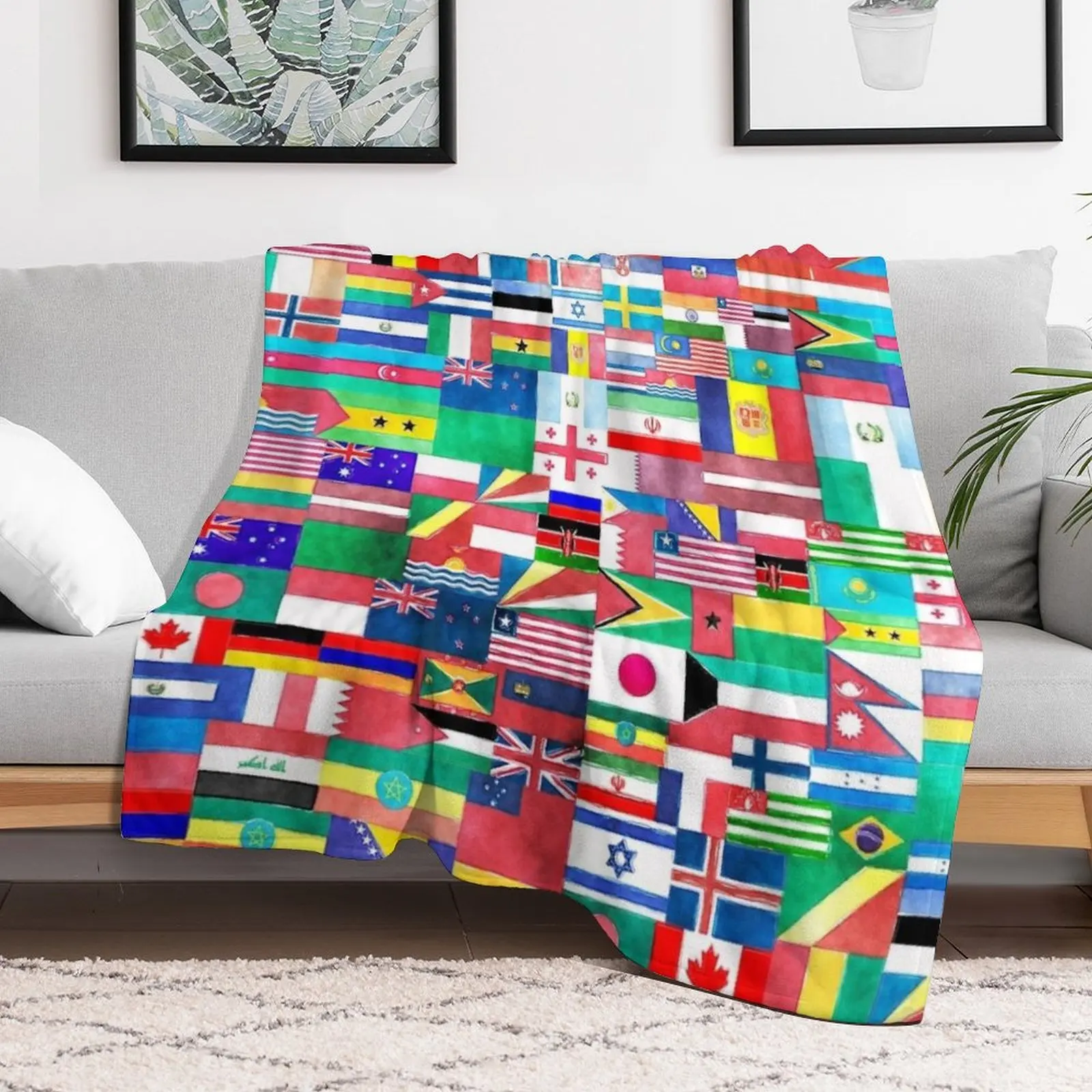 

World of Flags Throw Blanket Flannel Baby Retros Blankets