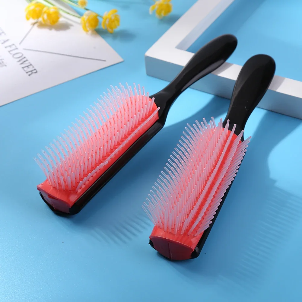 9-reihige entwirrende Haarbürste, entwirrende Haarbürste, Kopfhautmassagegerät, gerade, lockige, nasse, abnehmbare Bürste, speziell für Echthaar-Perücken – Detail 11