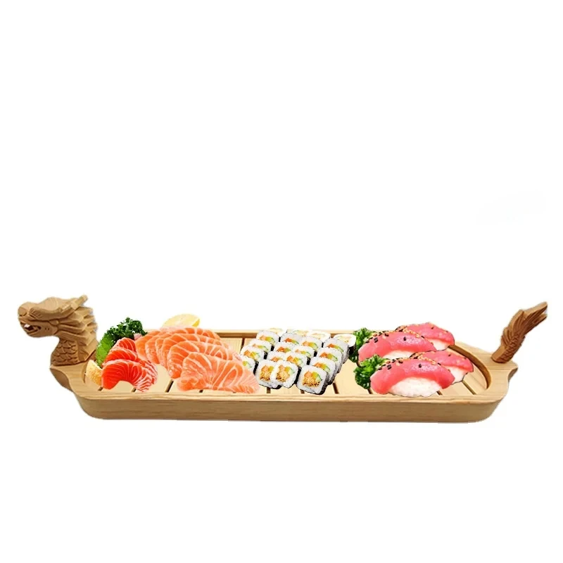 Wooden dragon boat leading sashimi dry ice buffet seafood platter sushi Shengtai cuisine plate