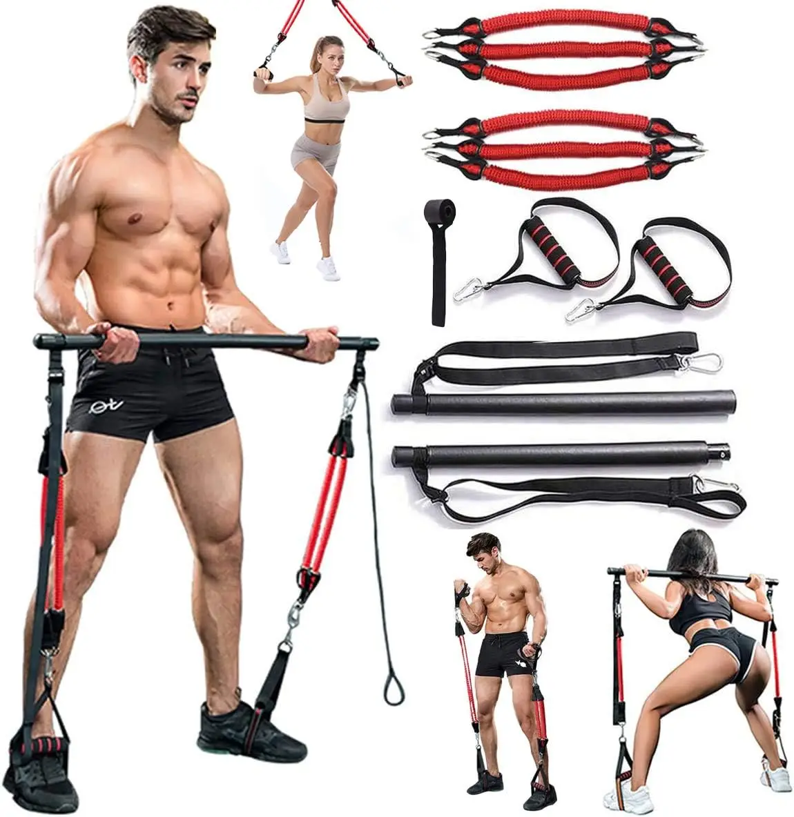 

Регулируемый набор для пилатеса с эспандерами, тренировка всего тела, оборудование для домашнего спортзала