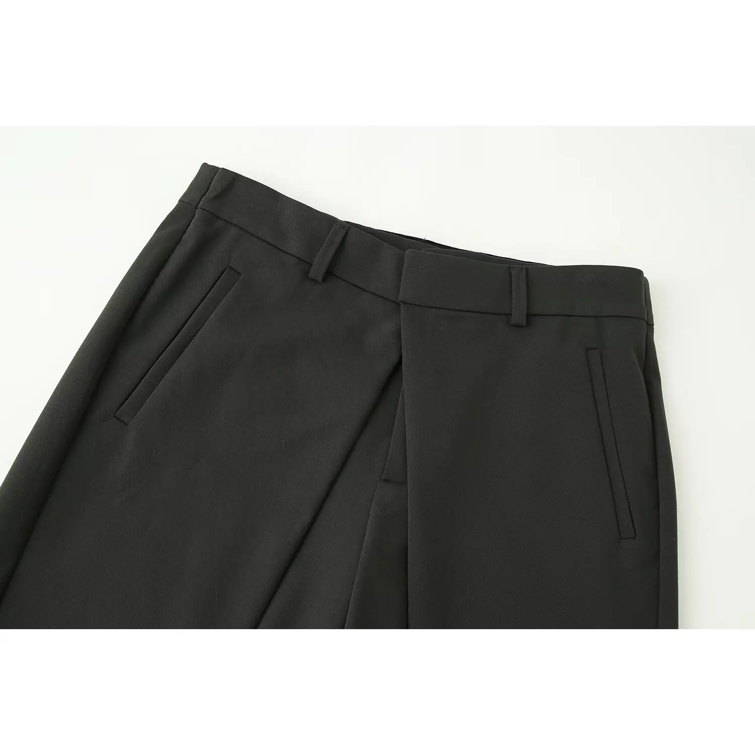 KASLEAD Women's Loose Trousers Front Pleat Casual Pants Elegant Style Natural Waist Zipper Polyester Fiber Ladies' Trousers