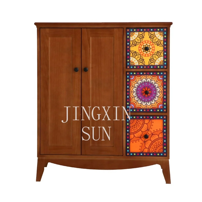Medieval Furniture Solid Wood 9 Drawer Cabinet Color Printing Antique Locker Storage