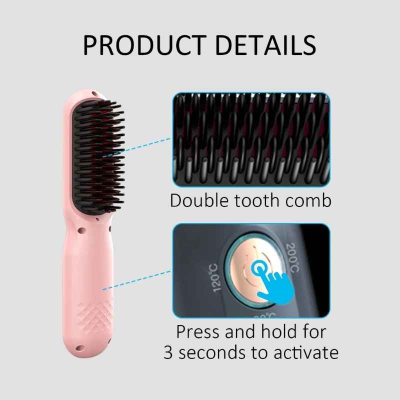 M2EE แปรงหนีบผม เครื่องหนีบผมไร้สาย USB ชาร์จแบบพกพาหวียืดผมสำหรับผู้หญิงเดินทาง
