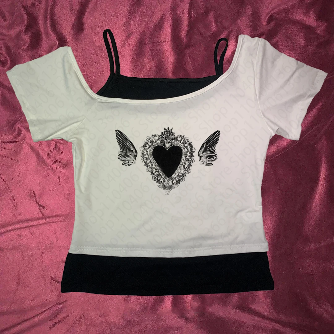 

Goth Clothes for Women Trashy Y2k 2000s Tops Kawaii love Crop Tops With Suspenders Vintage Clothing Aesthetic Women's Blouses