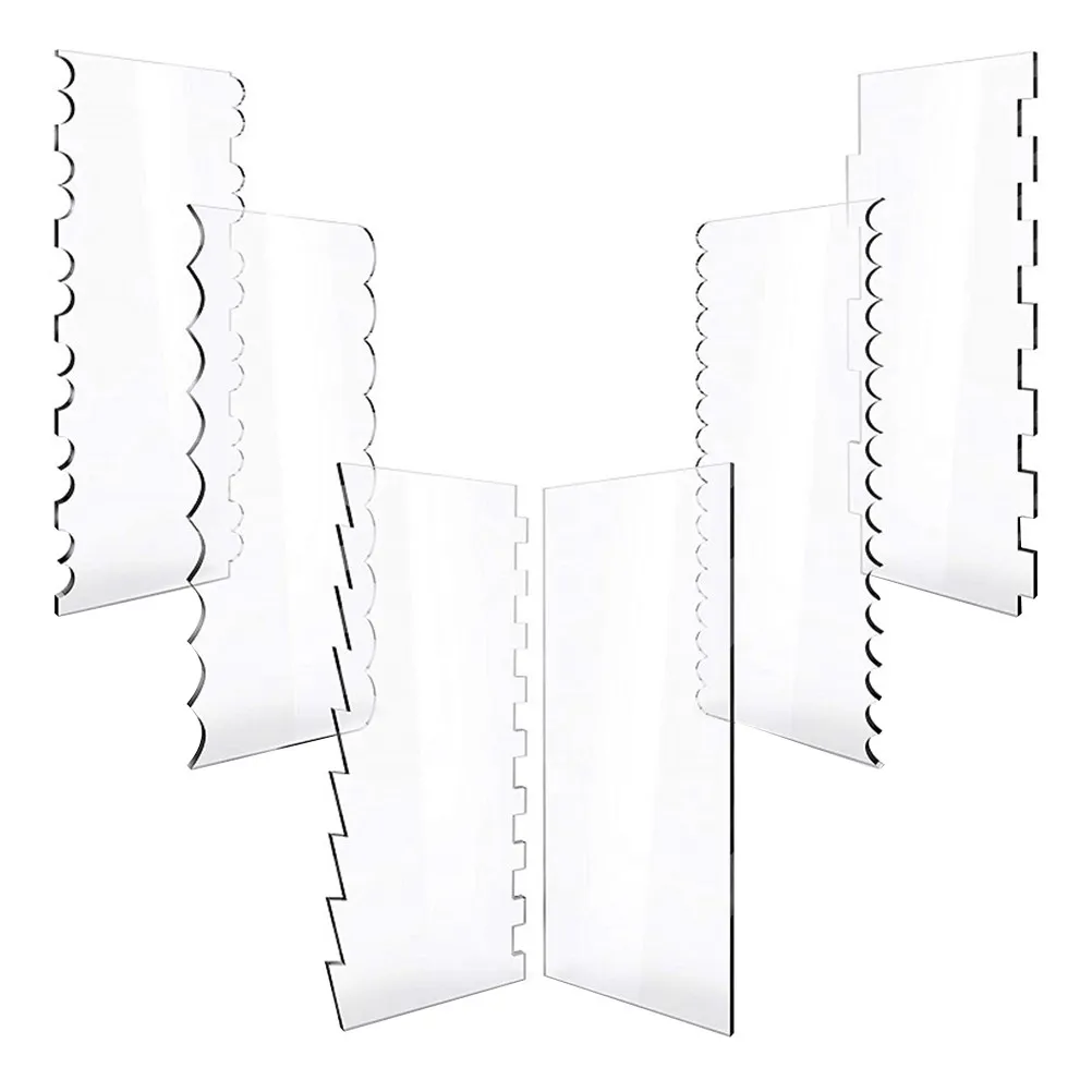 6Pcs Premium Acrylic Cake Scraper Kit Versatile Baking Scraper for Dough Butter Pastries Cake Smoothing Professional Kitchen
