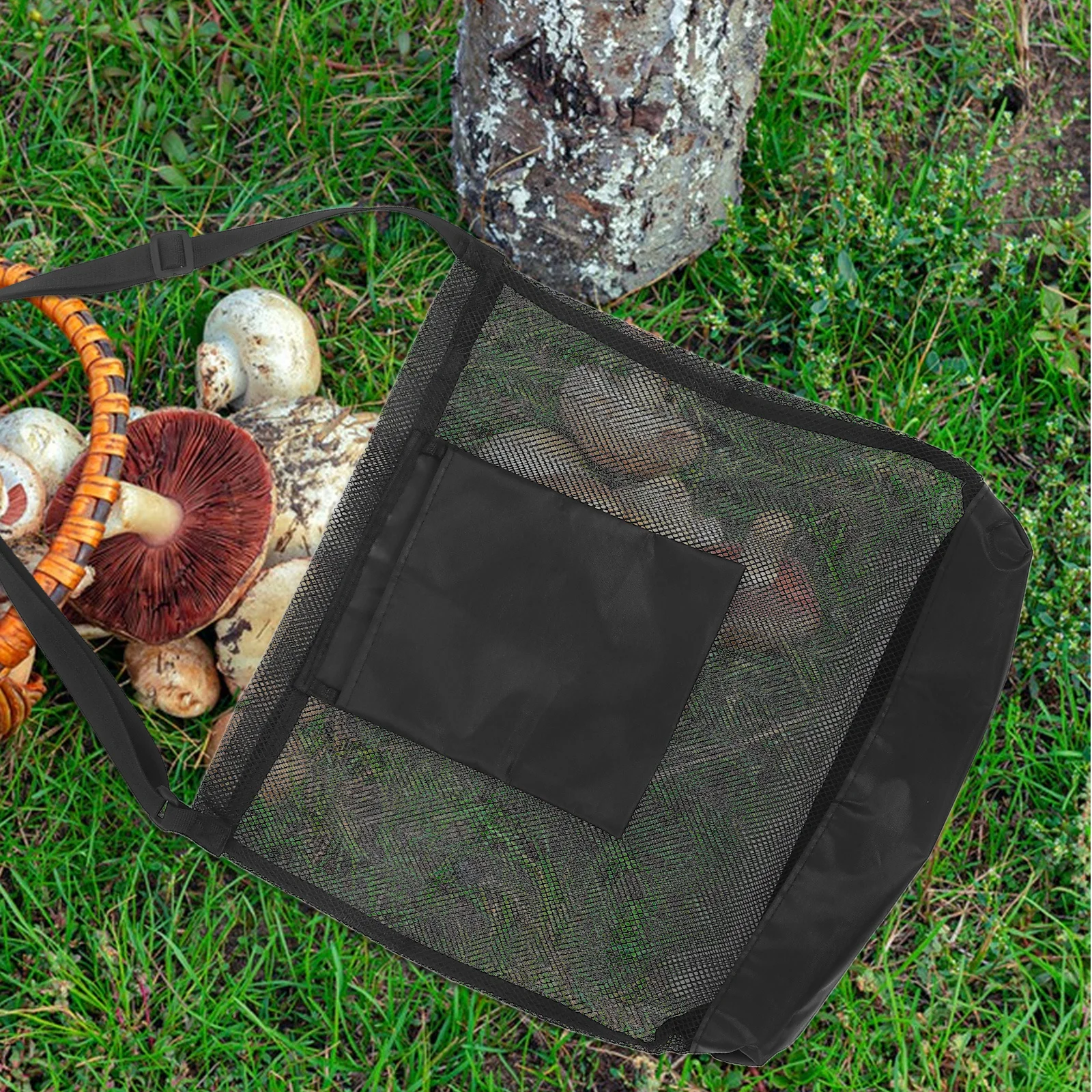 

2Pcs Mushroom Foraging Bag Durable Breathable Nylon Mesh Fruit Vegetable Harvesting Pouch Adjustable Strap Outdoor