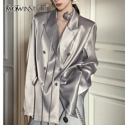 TWOTWINSTYLE Solid Spliced Button Slimming Blazers For Women Notched Collar Long Sleeve Chic Blazer Female Fashion Style Clothes