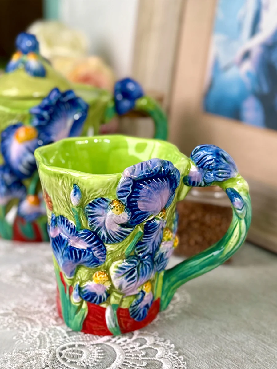 

Креативная персонализированная модная кофейная/чайная кружка Van Gogh Iris Flower Cerc с одной ручкой для домашнего использования, чайный набор